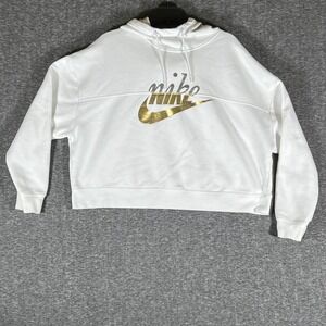 Youth Girls‎ Nike White Gold Swoosh Logo Hoodie Sweatshirt Pullover XL TG EG